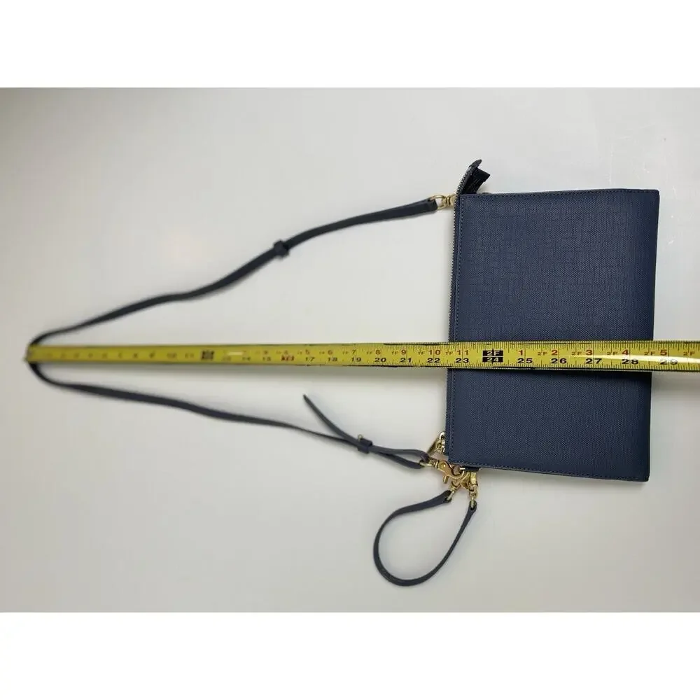 Dagne Dover Double Zip Crossbody in Dusty Blue with Gold Hardware